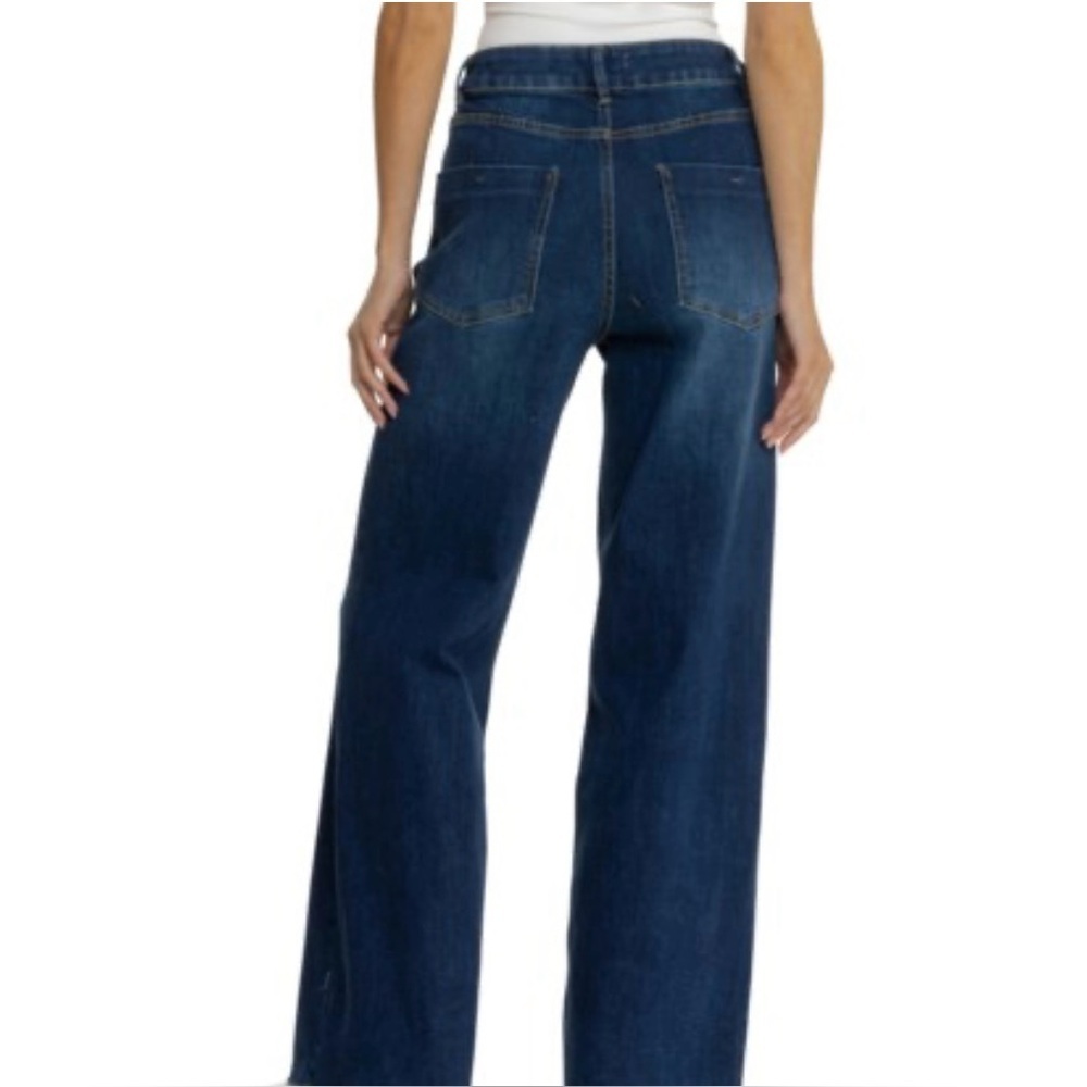 OAT‎ New York High Rise Wide Leg Denim Trouser, Rhinestone Detail, Raw Hem, Sz 2 - Picture 2 of 16